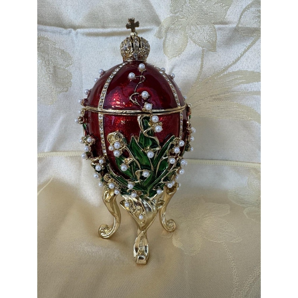 Ciel Collectible Lily of the Valley Fabergé Style Jeweled Egg Trinket Box 6.5"